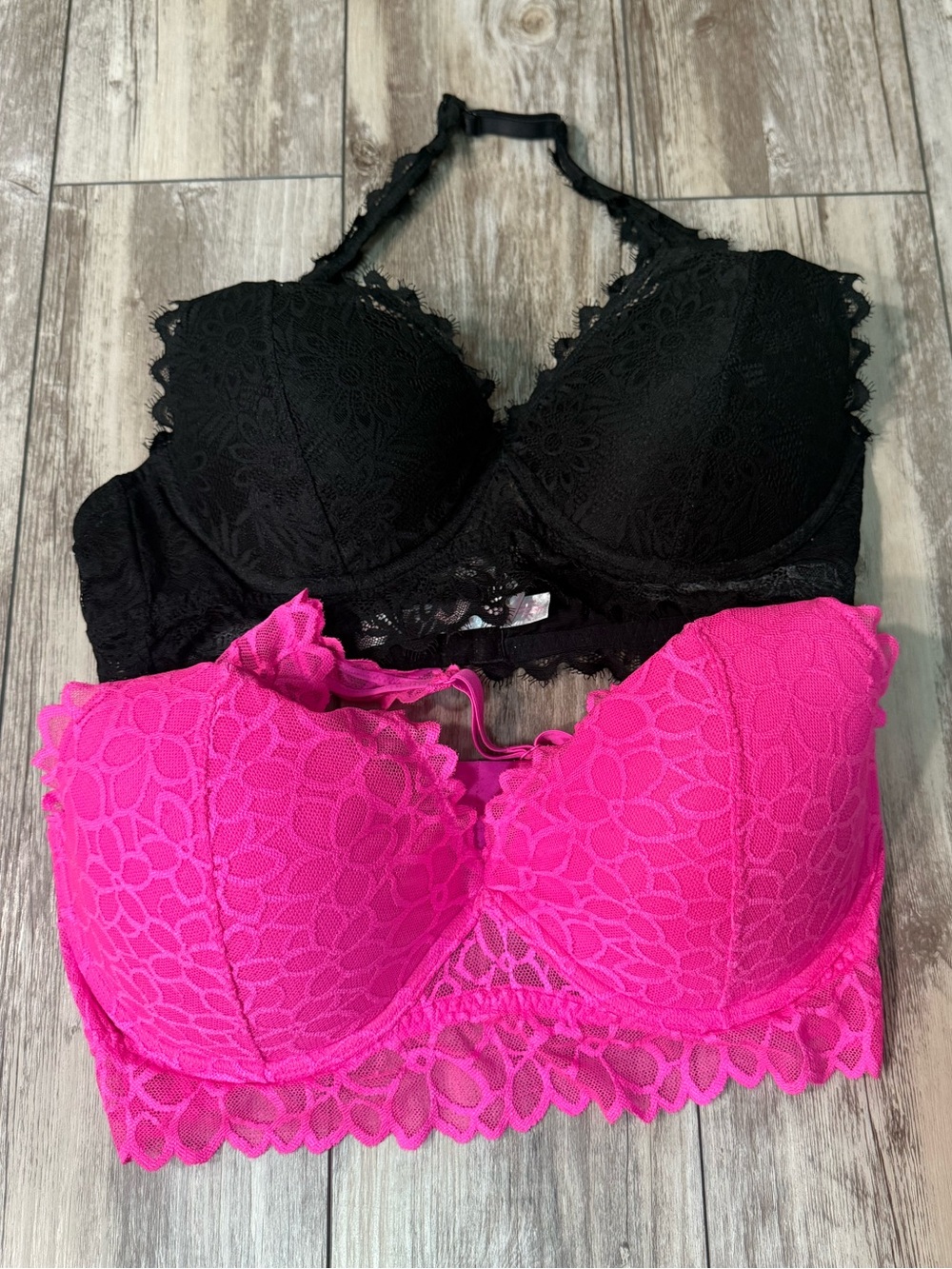 Victoria’s Secret PINK Women’s Lace Bralette - Black & Hot Pink